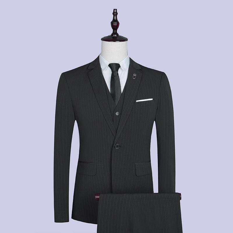 Korean Style Slim Vertical Stripe Suit Three-piece Suit