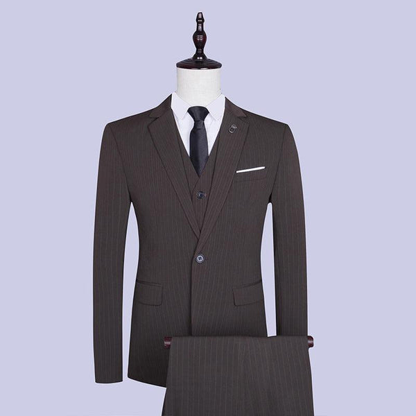 Korean Style Slim Vertical Stripe Suit Three-piece Suit