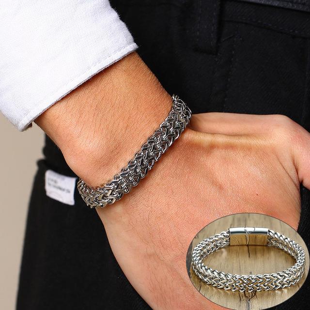 Vnox Vintage Cool Double Curb Chain Bracelets For Men Stain