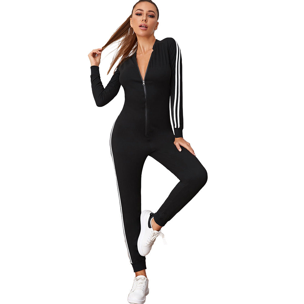 Fleece Jumpsuit Women's Long-sleeved Zipper Leisure Sports Fitness Suit Running Self-cultivation Yoga Wear