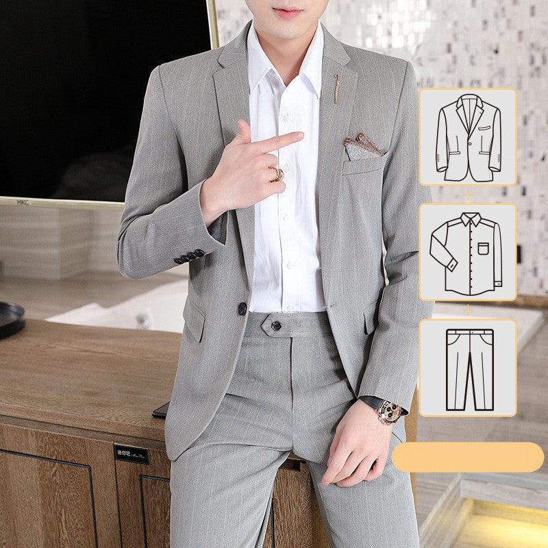 Men's suit suit Korean Slim Striped Three-piece Customized Dress Suit Suit One Button Banquet Wedding Dress