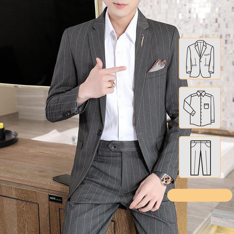 Men's suit suit Korean Slim Striped Three-piece Customized Dress Suit Suit One Button Banquet Wedding Dress