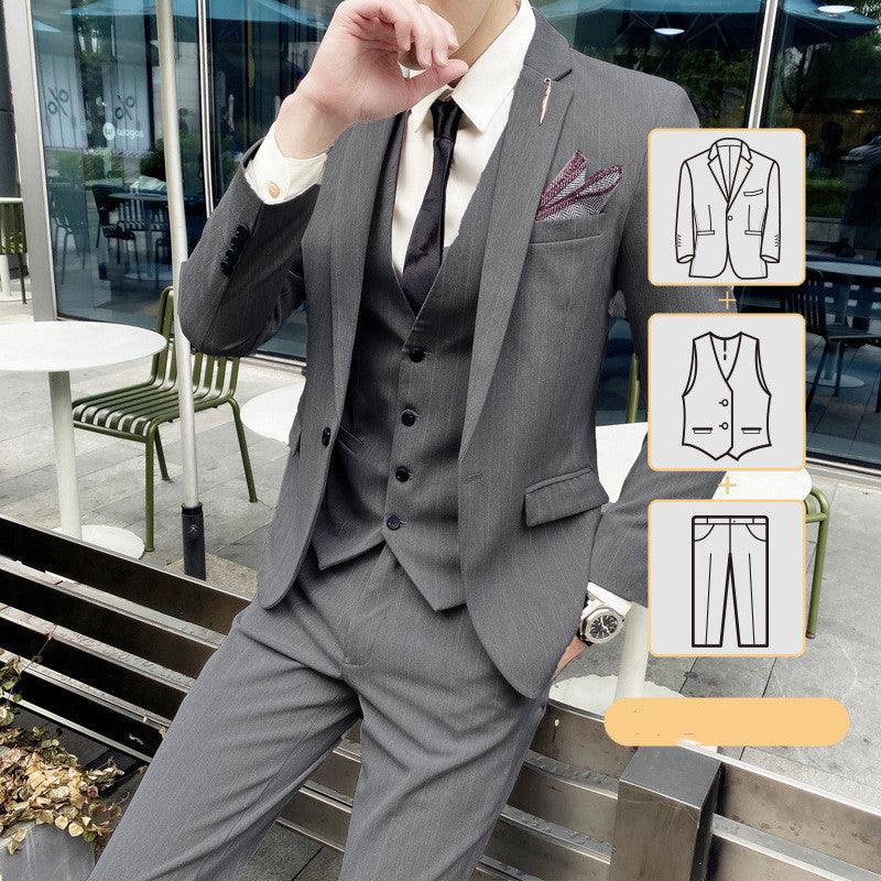 Men's suit suit Korean Slim Striped Three-piece Customized Dress Suit Suit One Button Banquet Wedding Dress