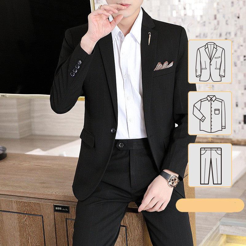 Men's suit suit Korean Slim Striped Three-piece Customized Dress Suit Suit One Button Banquet Wedding Dress