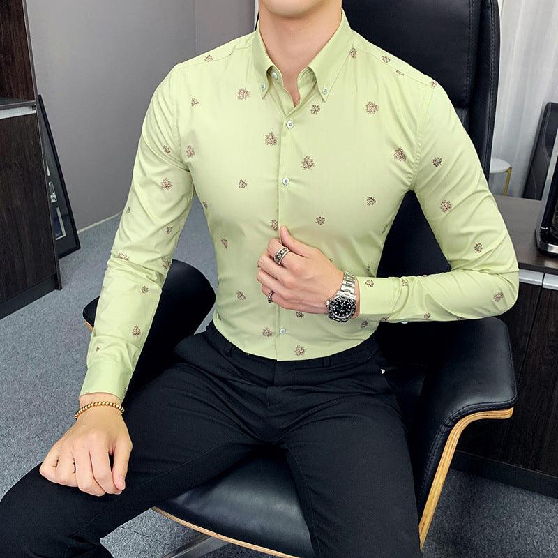 Men's Floral Shirt Korean Style Slim Casual Printed Shirt For Men