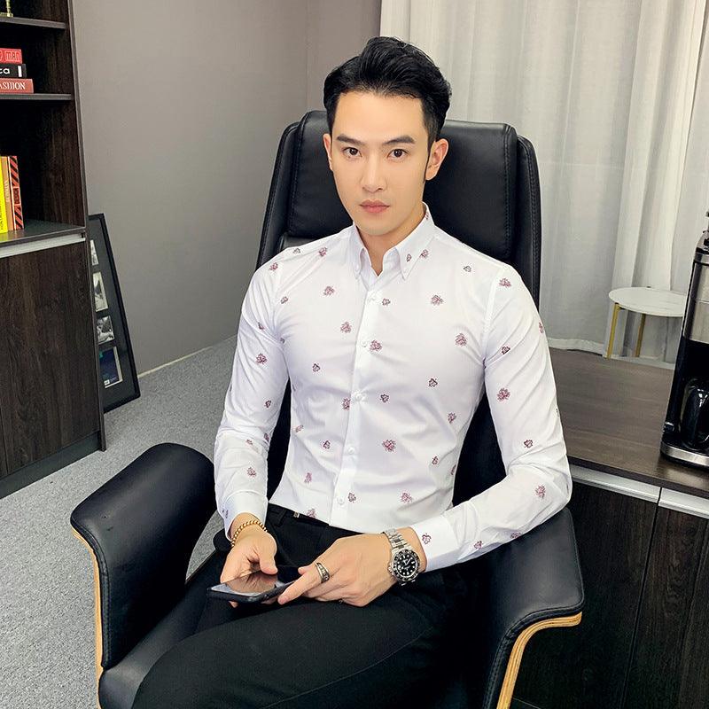 Men's Floral Shirt Korean Style Slim Casual Printed Shirt For Men