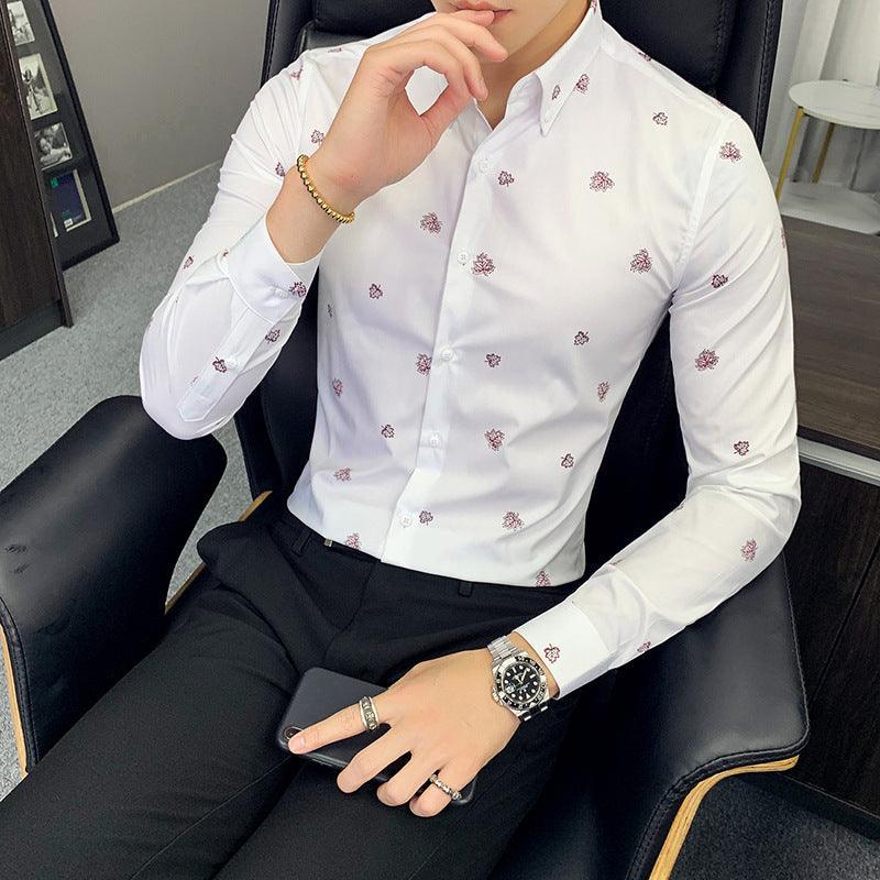 Men's Floral Shirt Korean Style Slim Casual Printed Shirt For Men