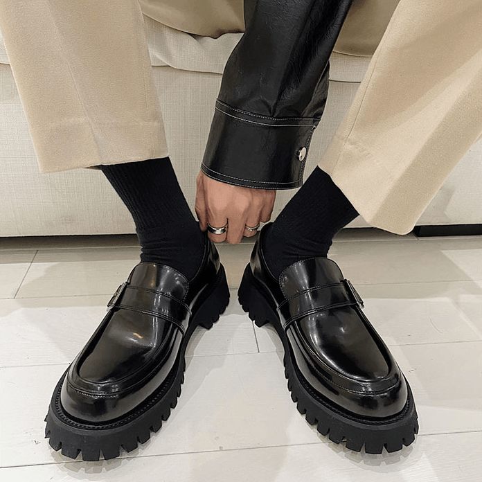 Buckle Japanese Thick-Soled Retro Round Toe Small Leather Shoes British Bright Surface Casual Platform Shoes