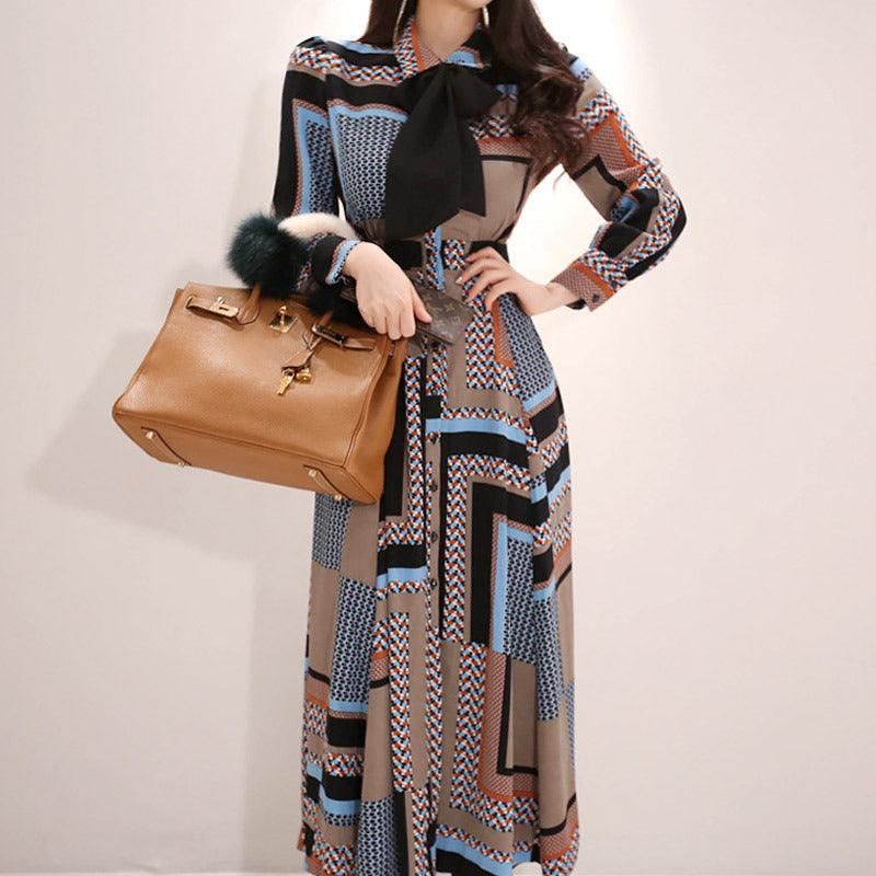 Fashionable Single-breasted Shirt-style Long Dress With Waist