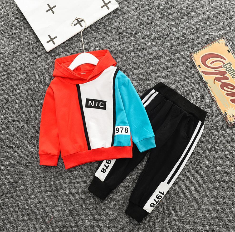 Children's Sports Hooded Printed Autumn Boy Suit Cotton Two-Piece Children's Hip-Hop Suit