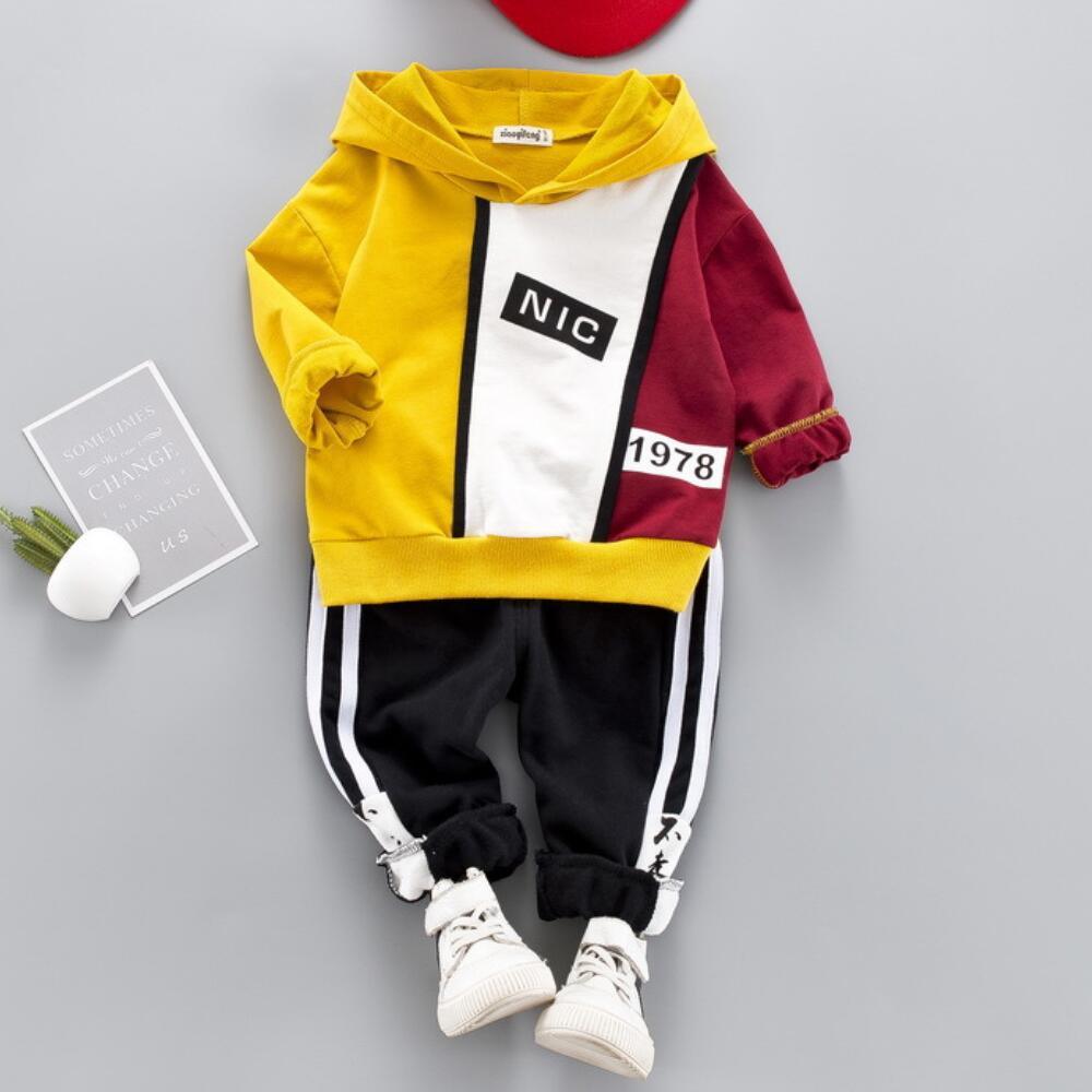 Children's Sports Hooded Printed Autumn Boy Suit Cotton Two-Piece Children's Hip-Hop Suit