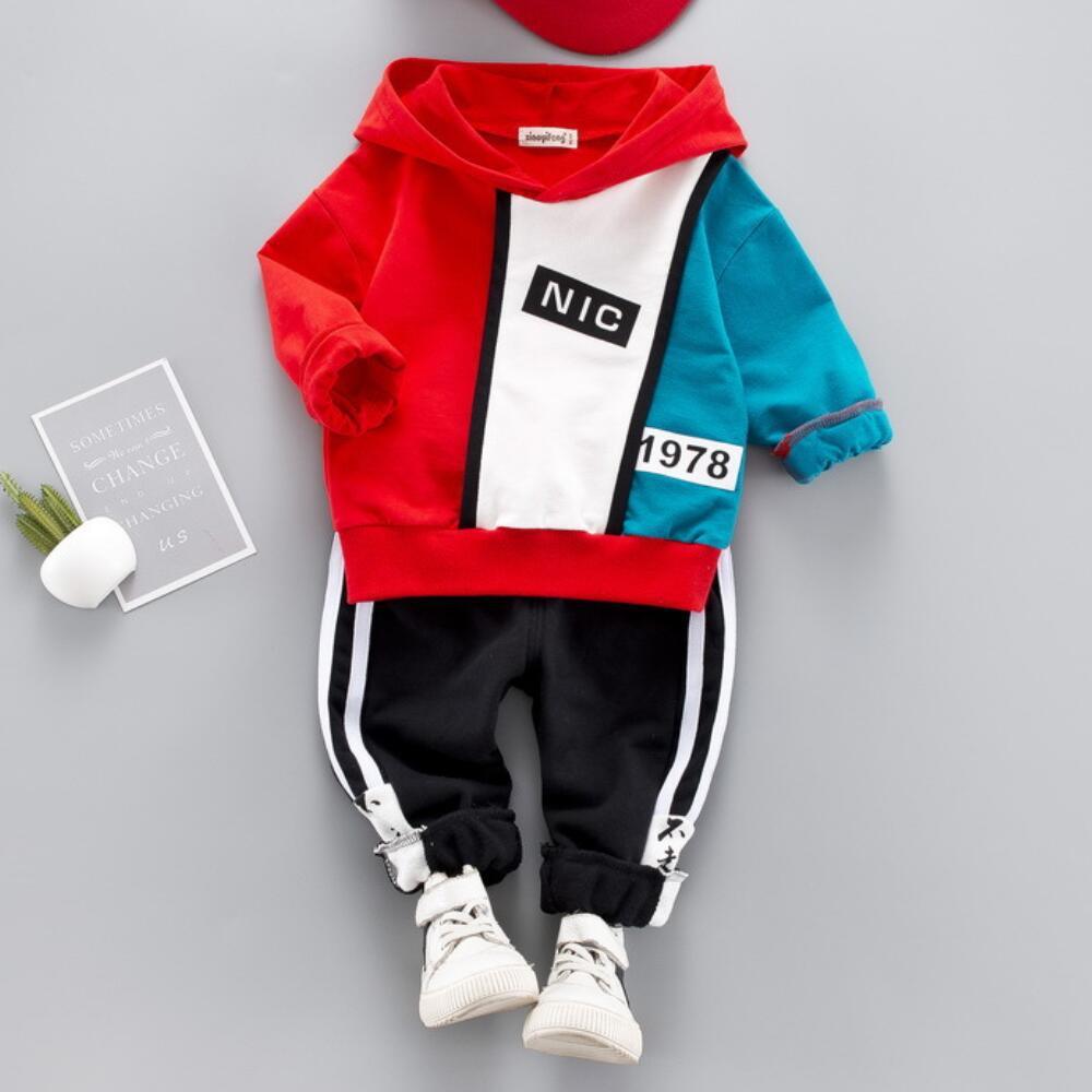 Children's Sports Hooded Printed Autumn Boy Suit Cotton Two-Piece Children's Hip-Hop Suit