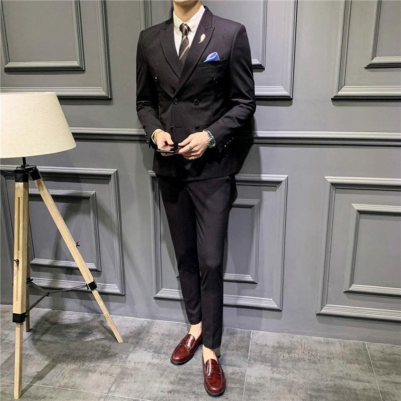 Suit Men\'s Suit Slim Fit Korean Business Leisure Double Breasted Single Western Formal Dinner Dress Bridegroom Suit Coat