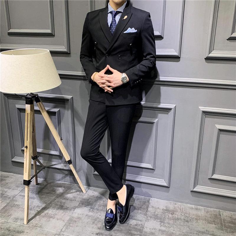 Suit Men\'s Suit Slim Fit Korean Business Leisure Double Breasted Single Western Formal Dinner Dress Bridegroom Suit Coat