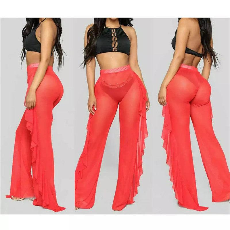 Mesh Folds See-through Beach Pants Swimwear Pants