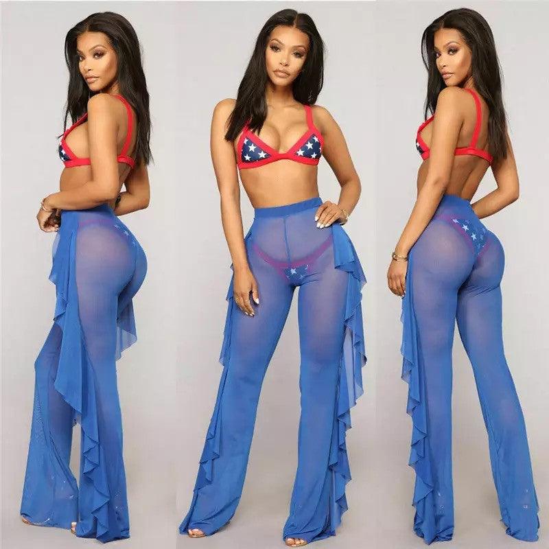 Mesh Folds See-through Beach Pants Swimwear Pants