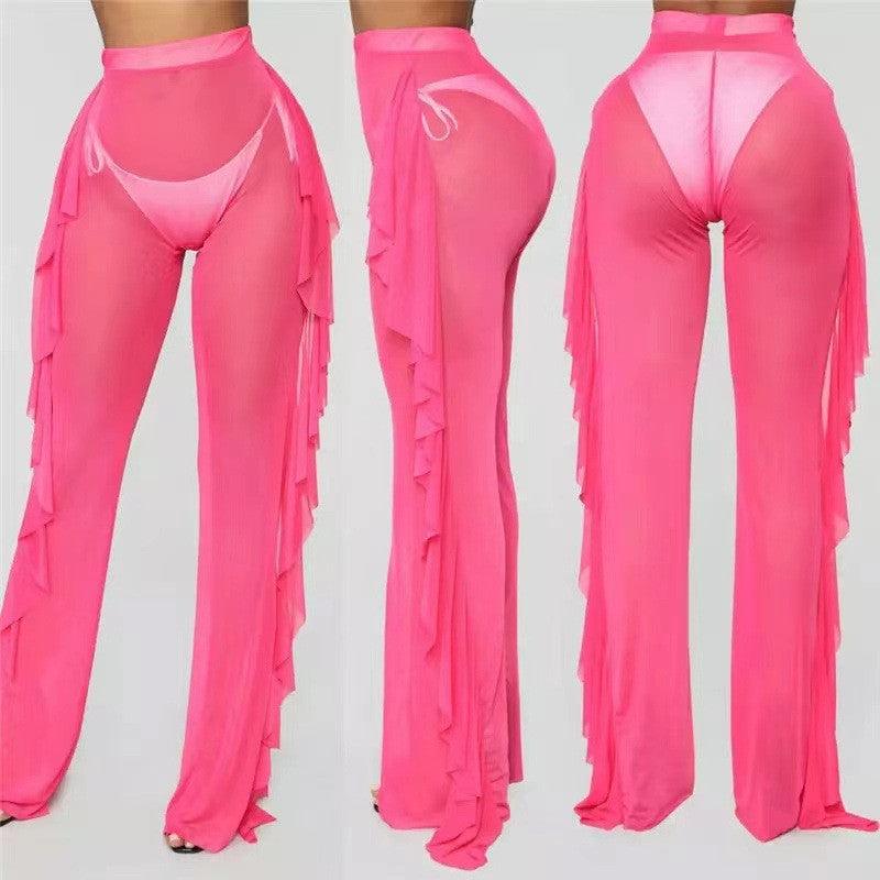 Mesh Folds See-through Beach Pants Swimwear Pants