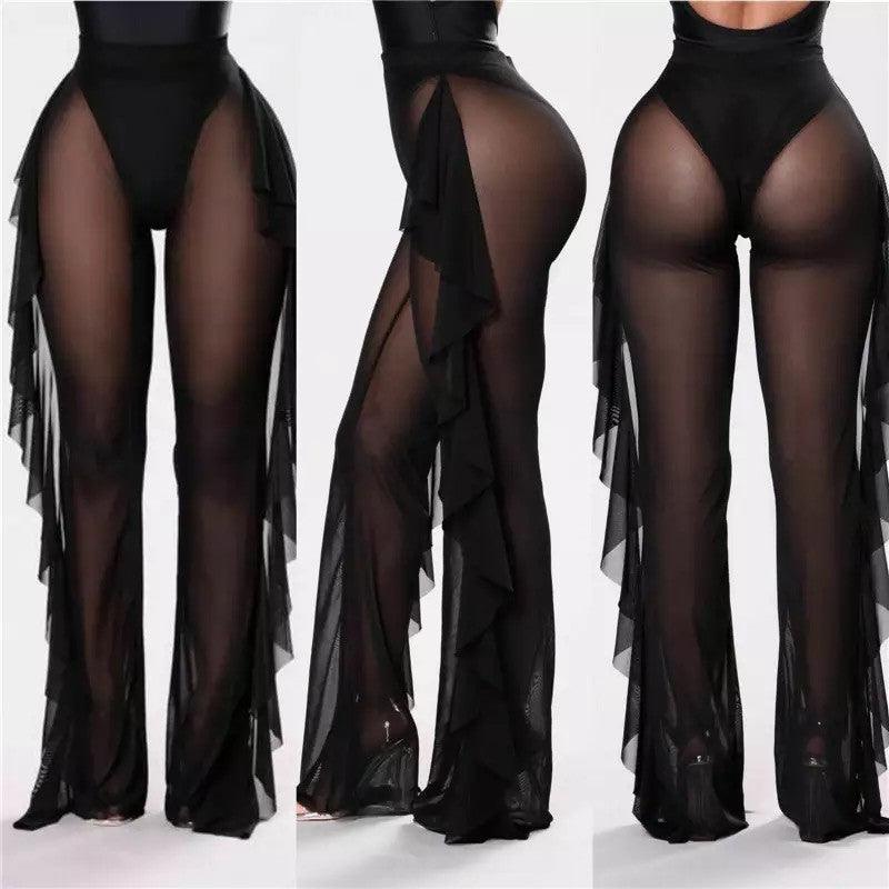 Mesh Folds See-through Beach Pants Swimwear Pants