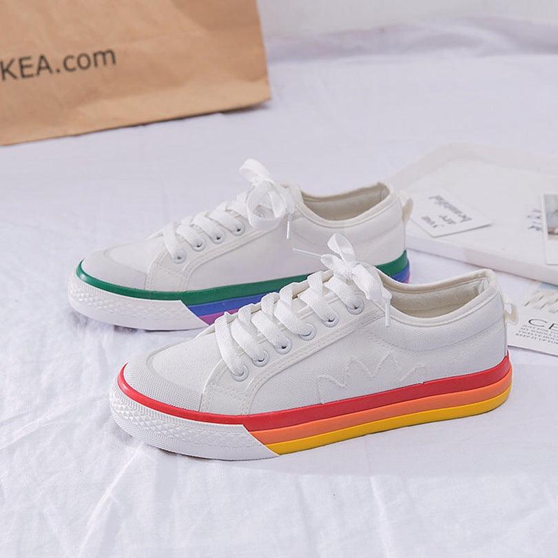 Rainbow Canvas Shoes Women'S Color Matching White Shoes Casual Shoes