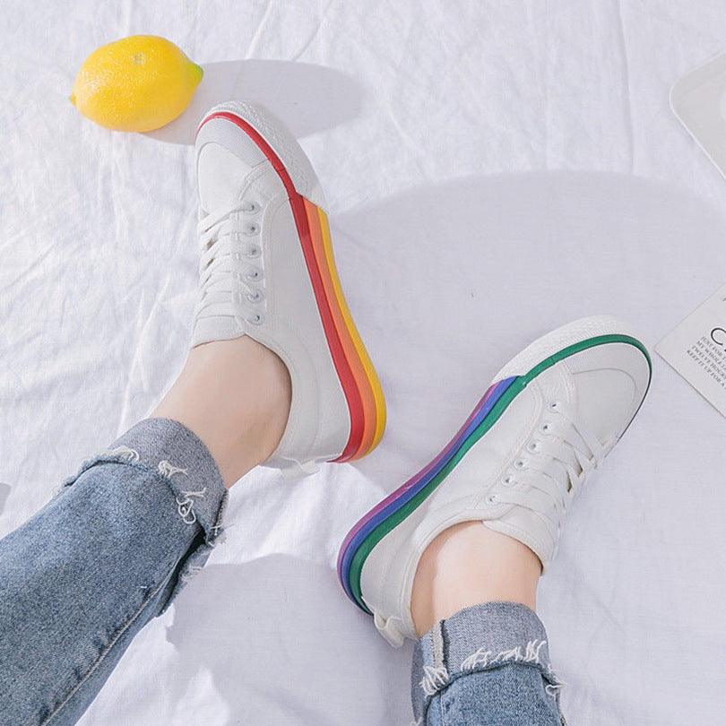 Rainbow Canvas Shoes Women'S Color Matching White Shoes Casual Shoes