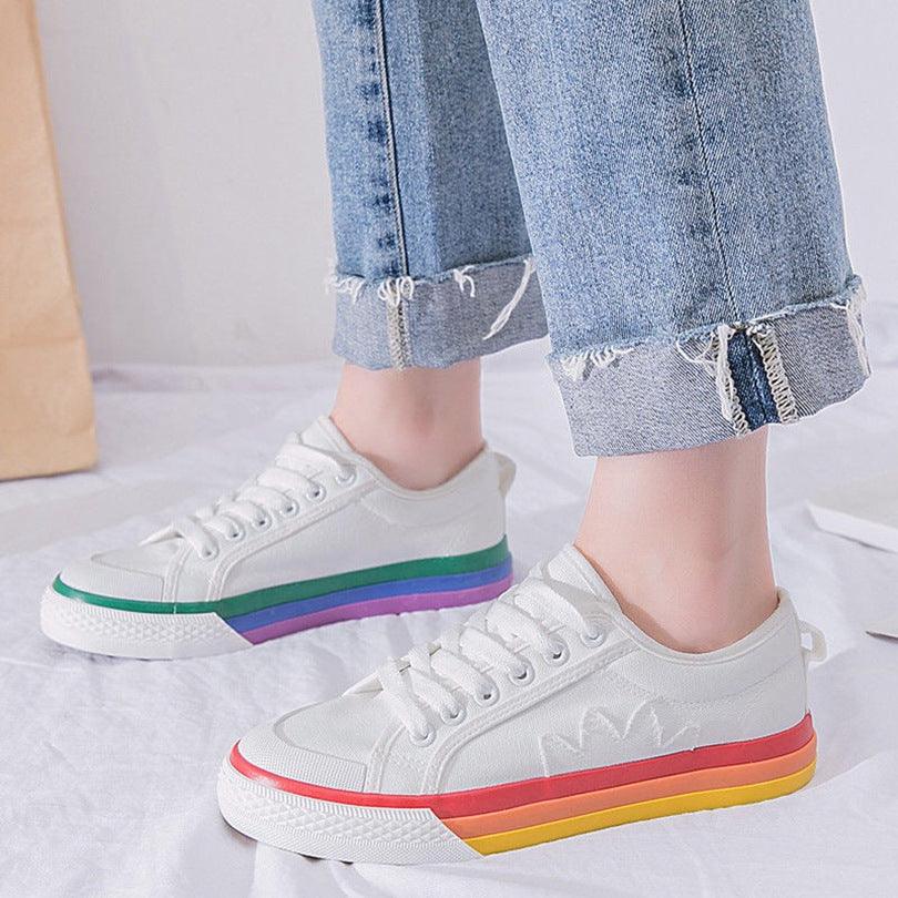 Rainbow Canvas Shoes Women'S Color Matching White Shoes Casual Shoes