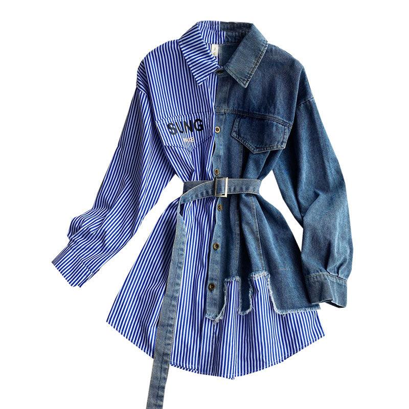 Women's Long-sleeved Denim Stitching Dress