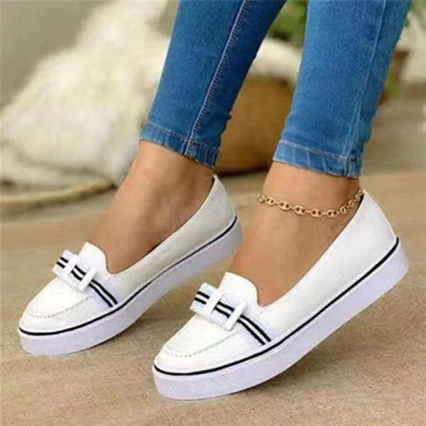 Women's White Round Toe General Solid Color Daily Low-Top Autumn Loafers
