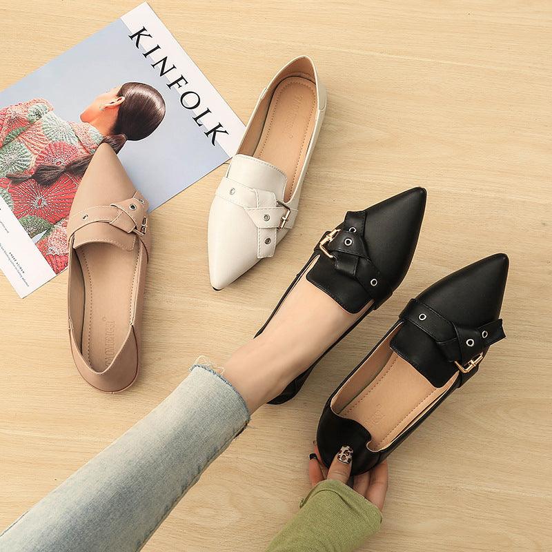 Women'S Fashion Belt Buckle Pointed Flat Loafers