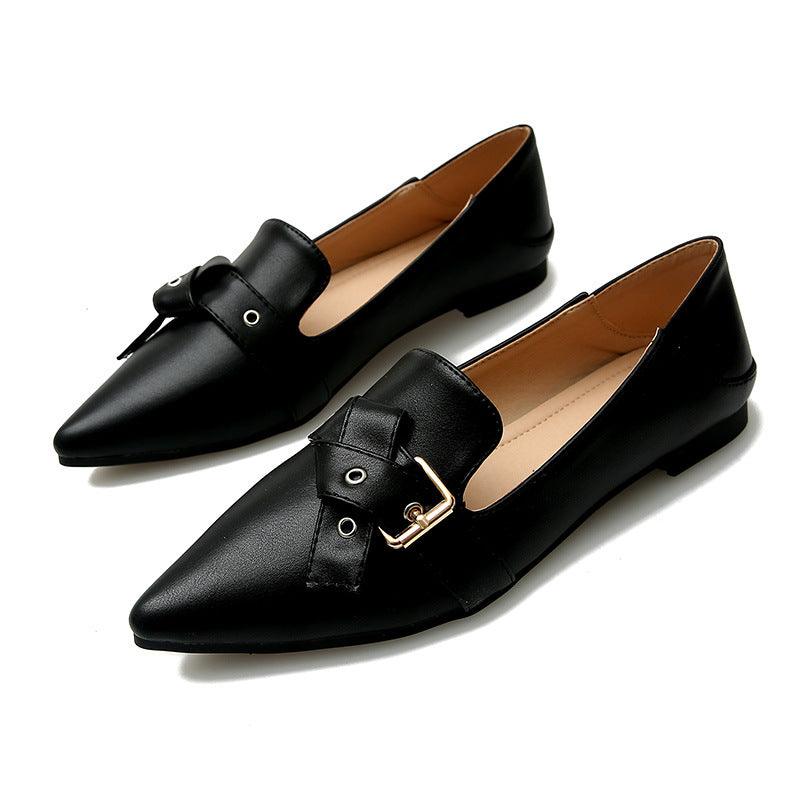 Women'S Fashion Belt Buckle Pointed Flat Loafers