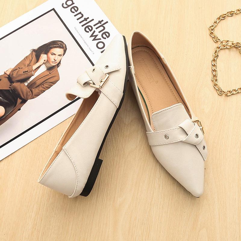Women'S Fashion Belt Buckle Pointed Flat Loafers