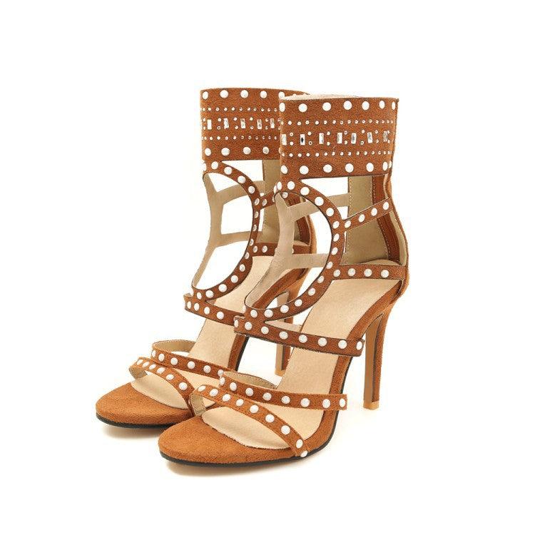 Summer Solid Color Bag Heel Stiletto PU Round Toe Fashion Sandals