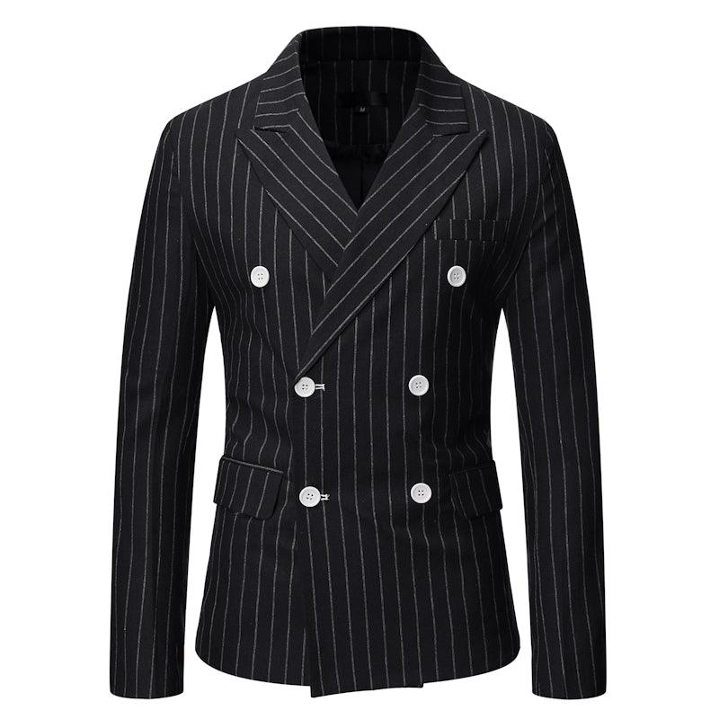 Autumn And Winter New Men's Striped Casual Double-breasted Gun Collar Suit