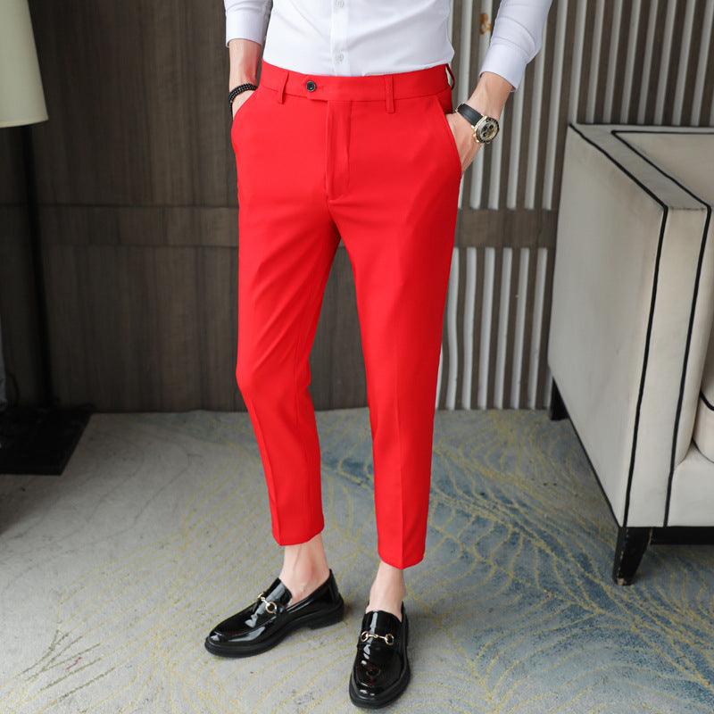 Casual Pants Pure Color Thin Slim-fit Trousers Men