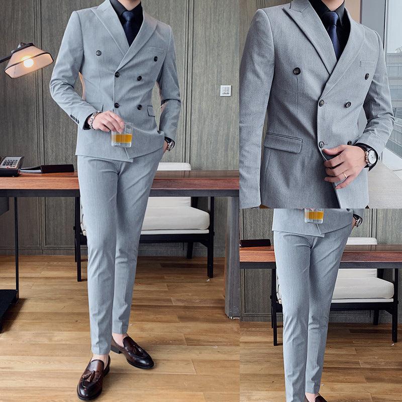 Small Suit Male Youth Casual Double-breasted Slim Men's Two-piece Suit