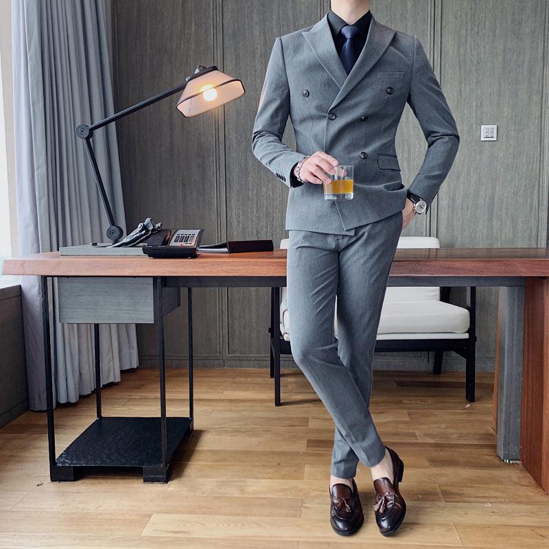 Small Suit Male Youth Casual Double-breasted Slim Men's Two-piece Suit
