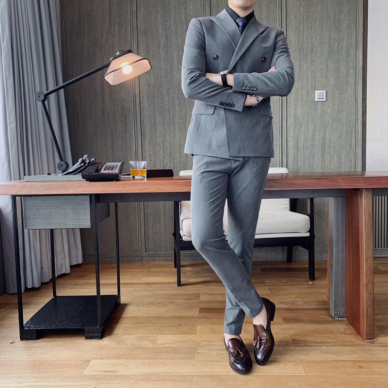 Small Suit Male Youth Casual Double-breasted Slim Men's Two-piece Suit