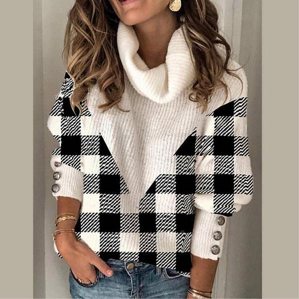 New Winter Ladies Plaid Lapel Sweater Coat