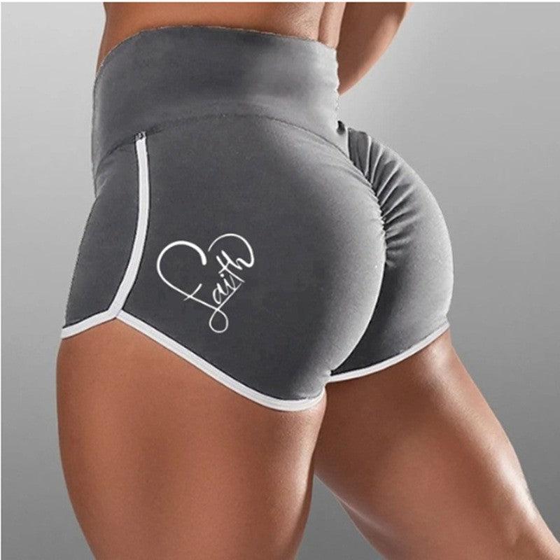 Women's Plus Size Solid Color Printing High Top Sports Running Skinny Hip Raise Shorts