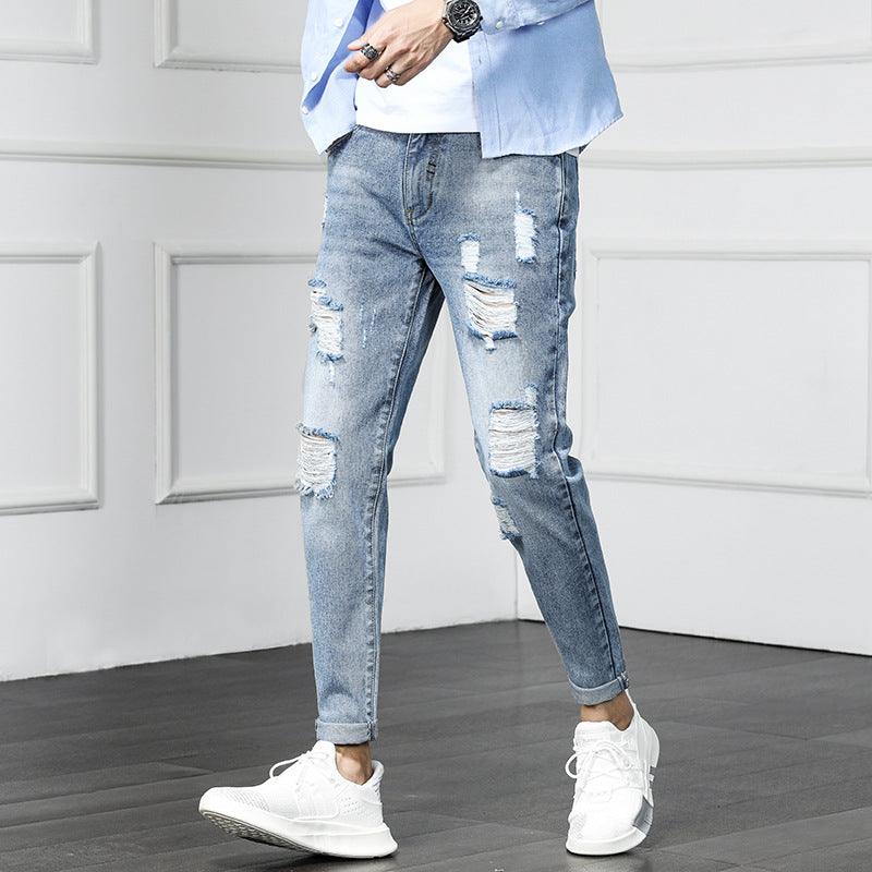 Ripped cropped jeans beggar pants