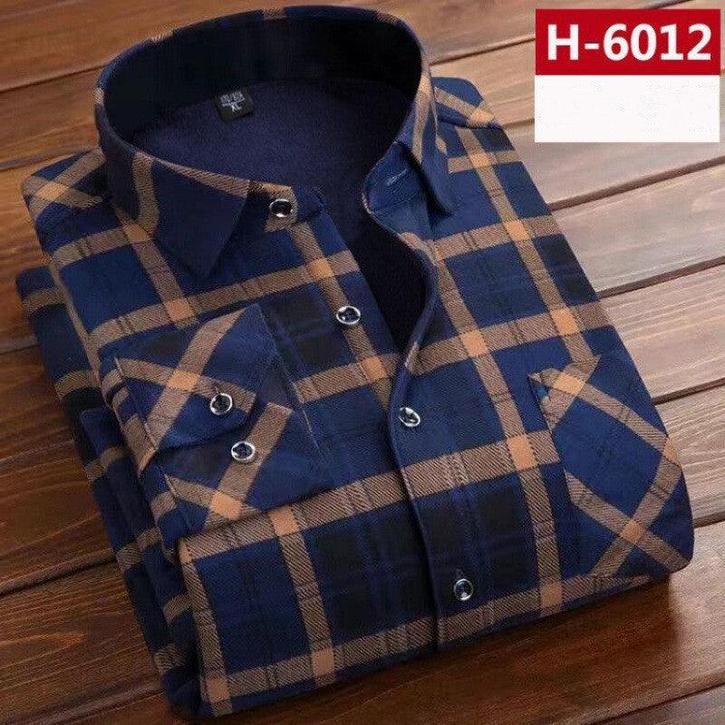 Men's thick warm long-sleeved printed shirt