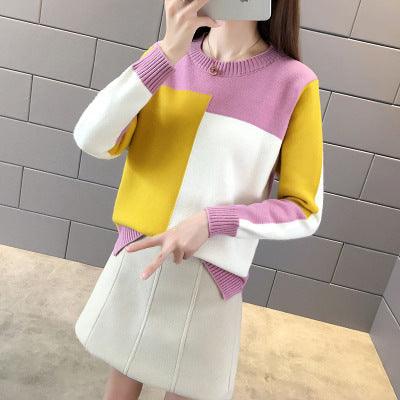 Round neck color-block sweater