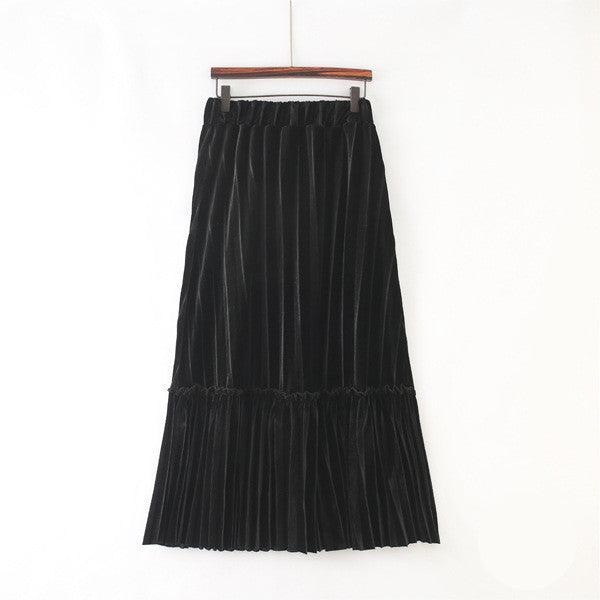 Elastic Gold Velvet Temperament A-line Long Skirt