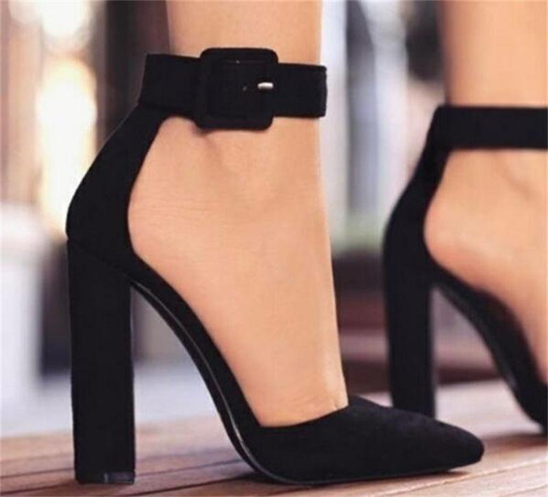 High heel sandals pointed toe buckle hollow sandals