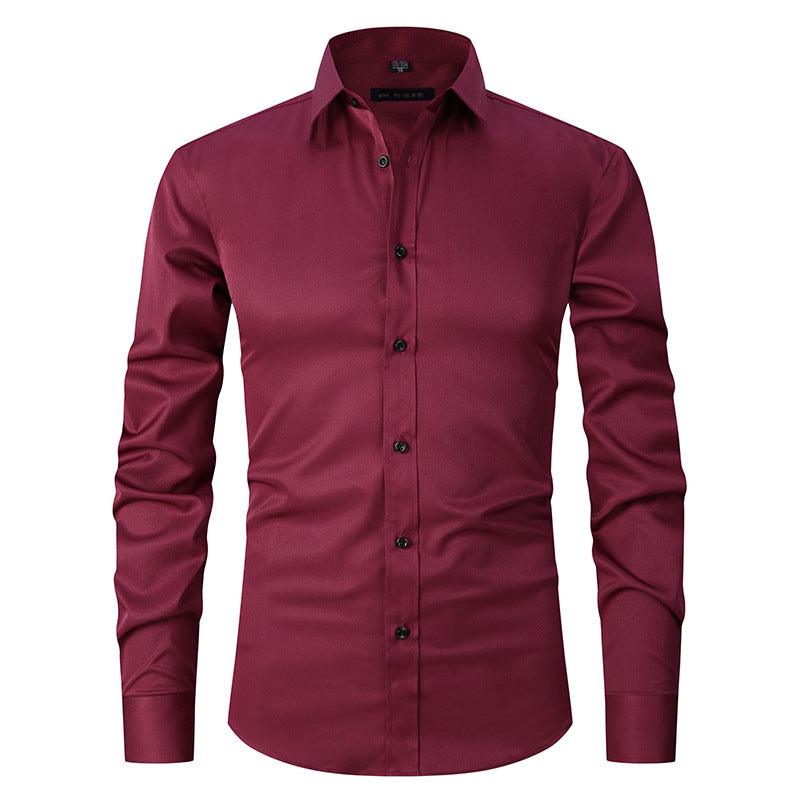 Men's Long-sleeved Fashion Shirt Top Slim Solid Color Stretch Shirt