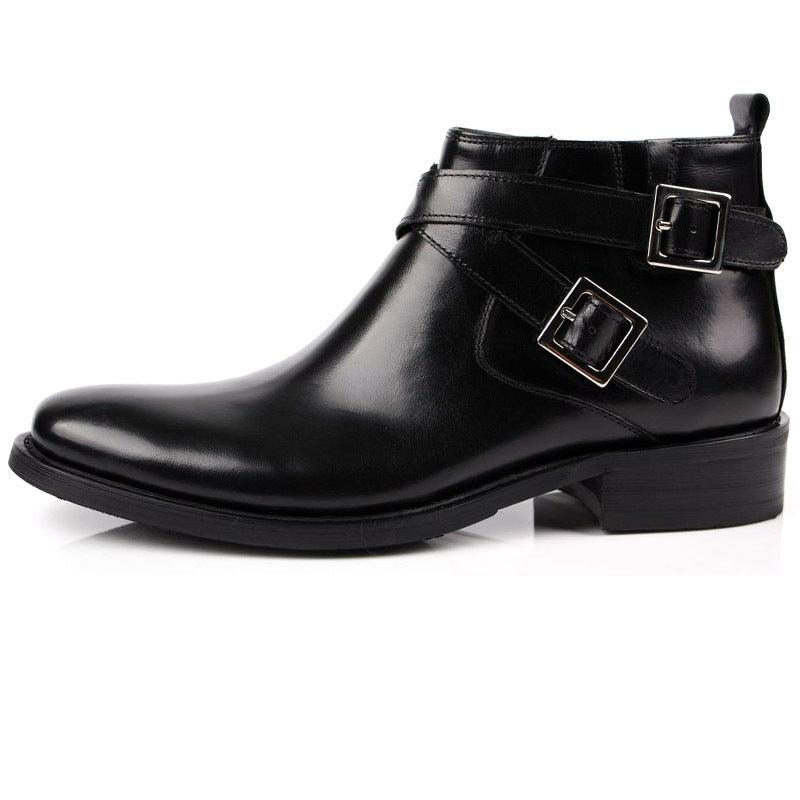 Men's British Buckle High-top Leather Shoes