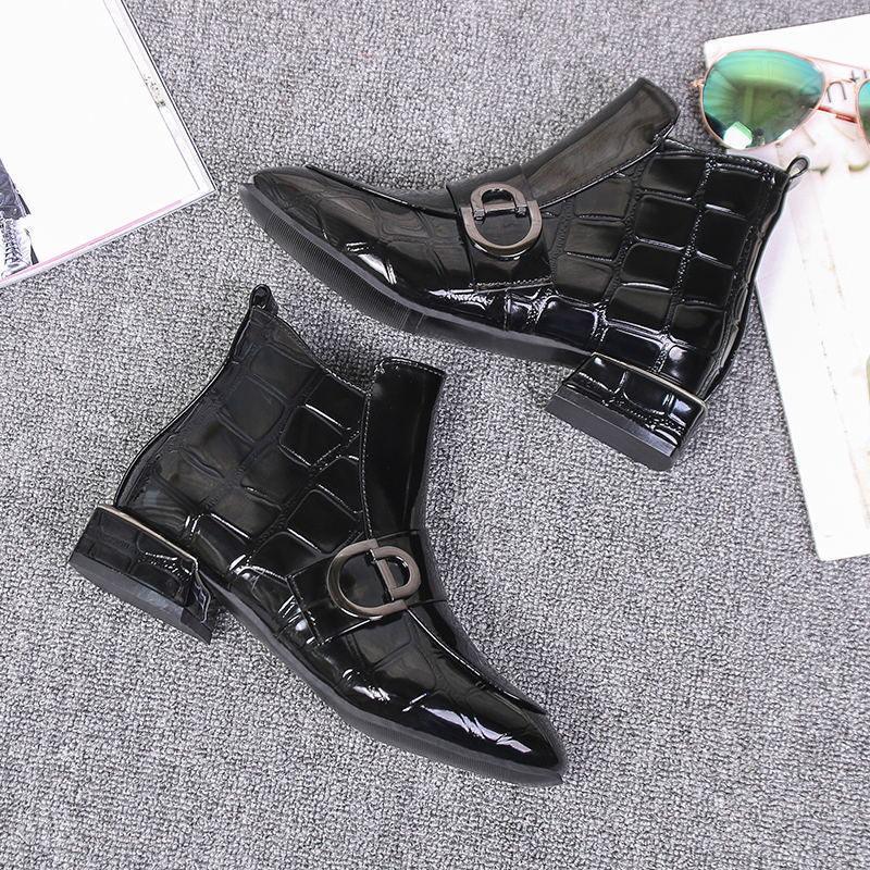 Ankle Boots Women Shoes Plus Velvet Low-heeled Pu Leather Pointed Thick