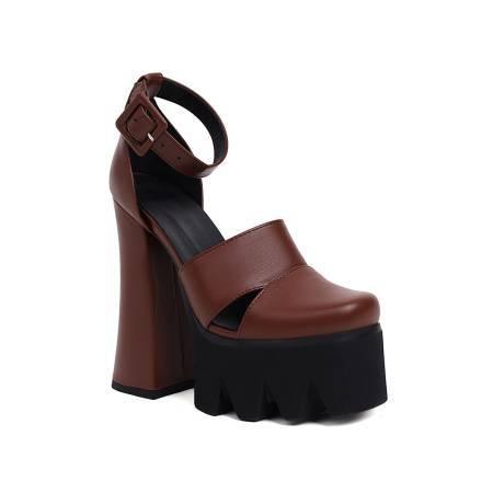 Large Women's Hollowed-out Strapping Thick Heel Hollow-out Sandals