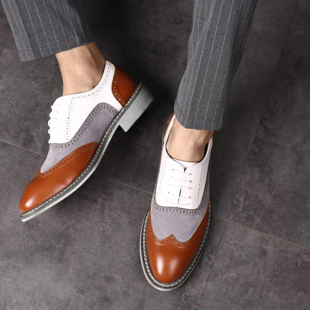 Men's Carved Brogue Shoes Carved Color Matching Business Dress Shoes
