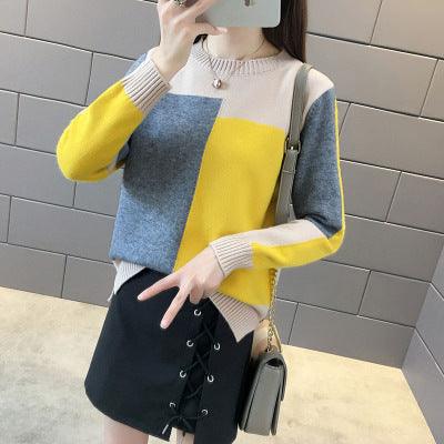 Round neck color-block sweater