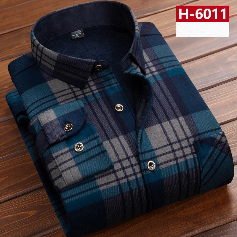 Men's thick warm long-sleeved printed shirt